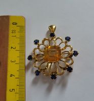 18 Karat 750 Massiv Gold Anhänger/Broche Mit Citrin&Saphiren