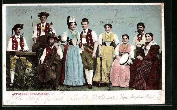 Cartoline postali: AK Gesellschaft in Appenzeller-Trachten – Usato da Berlin venduto da bartko-reher