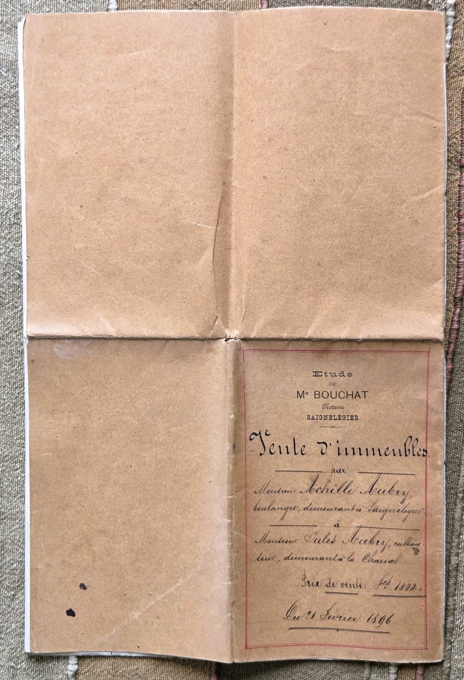 Documenti: Saignelégier Etude Notaire Document 1896 Vente d'Immeuble – Usato da Tavannes venduto da Cire 4