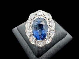 Art Deco Ring Saphir 4.2c Diamanten 0.9c 14k Gr 53.5 *S2043