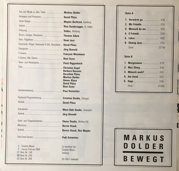 Dischi in vinile: Markus Dolder - Bewegt (LP) – Usato da Grüningen venduto da azulvinyl 2
