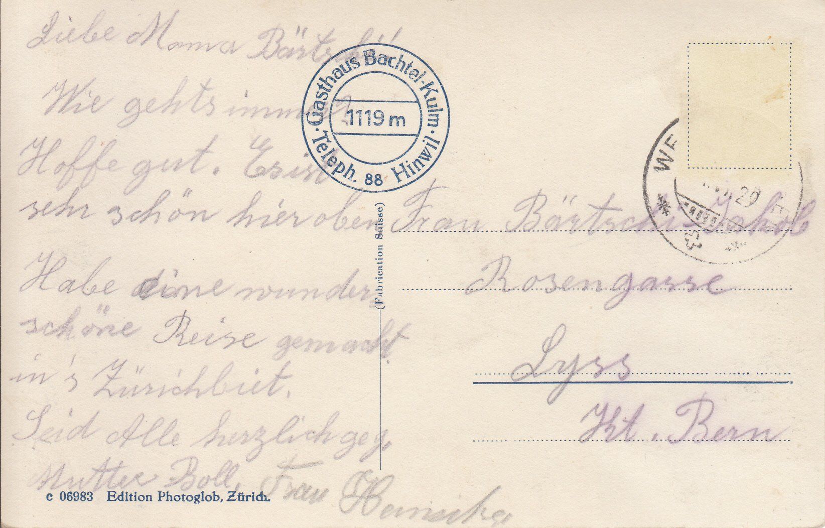 Cartoline postali: Bachtel-Kulm 1929 – Usato da Bürglen TG venduto da StampGraf 1