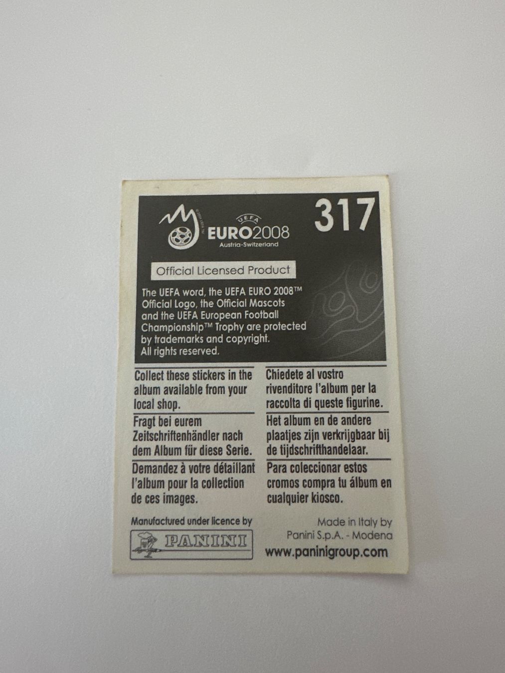 Panini Cartes à collectionner: Panini UEFA EM 2008 Sticker - Nr. 317 – D'occasion à Sulz AG par DealWerk 1