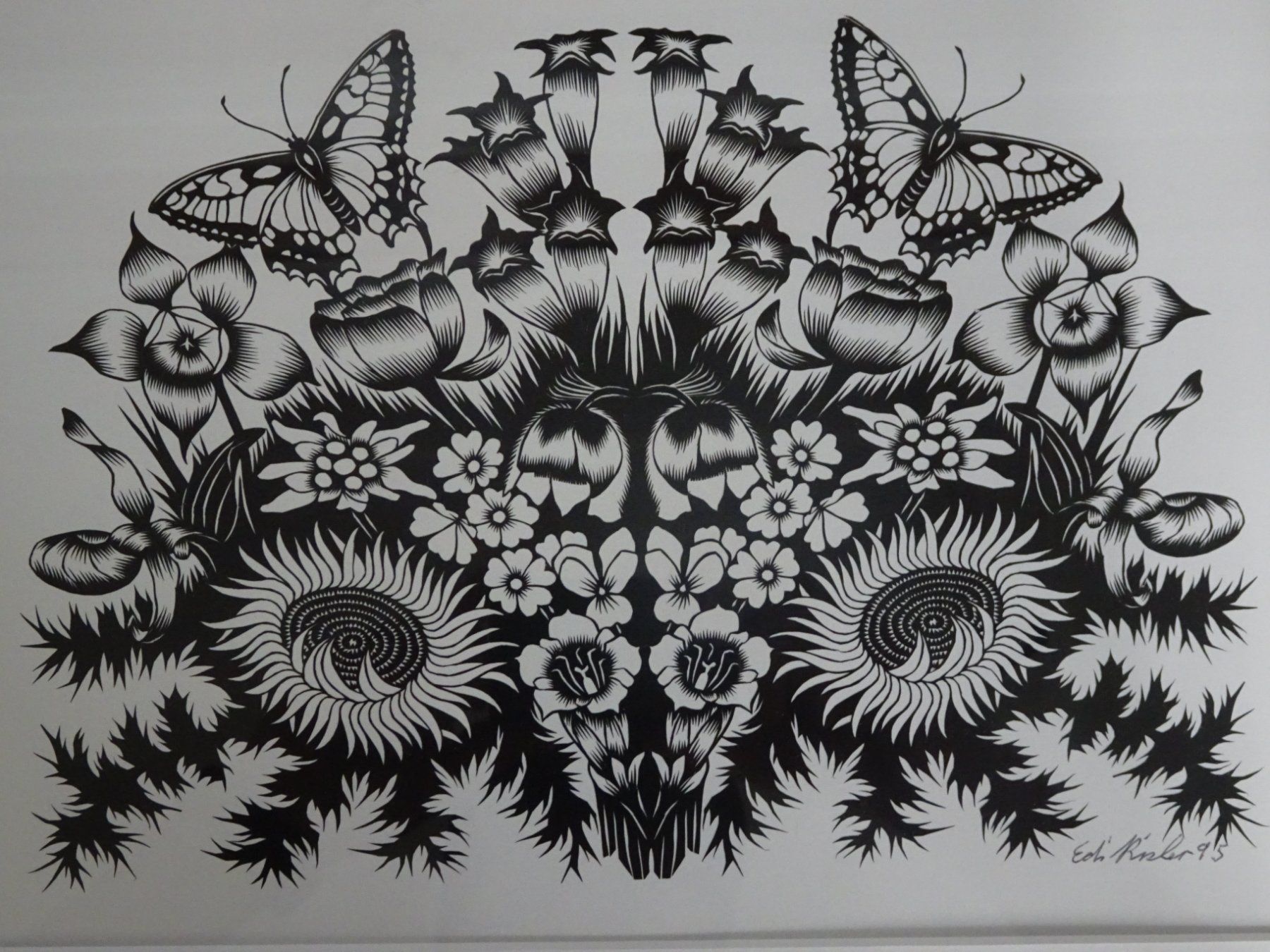 Grafica & Litografie: echter Scherenschnitt Edi Risler Blumen Schmetterling – Usato da Goldswil b. Interlaken venduto da troedlermarkt-goldsw