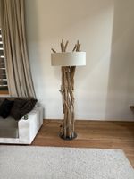 Floor Lamp Driftwood Design with Fabric Shade Beige