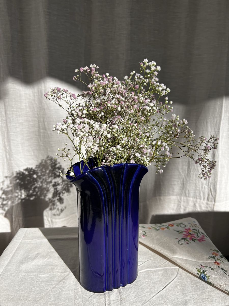 Vasi & Recipienti: Vintage vase, cobalt blue ceramic with ruffled rim – Usato da Oberägeri venduto da Theonose74 8