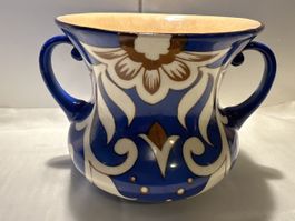Moderna Vase "Coralie" Handarbeit blau weiss Dekor