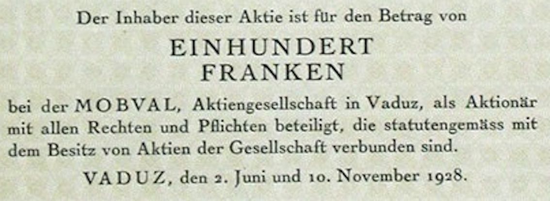 Dokumente: Mobval AG Vaduz - 1928 – Gebraucht aus Solothurn von Sgasche 1