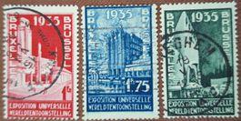 Lot de 3 timbres anciens - Exposition Bruxelles 1935