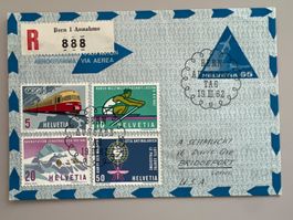 1962 Einges. Luftpost ET-Brief nach USA Nr. 385-388 ET Satz