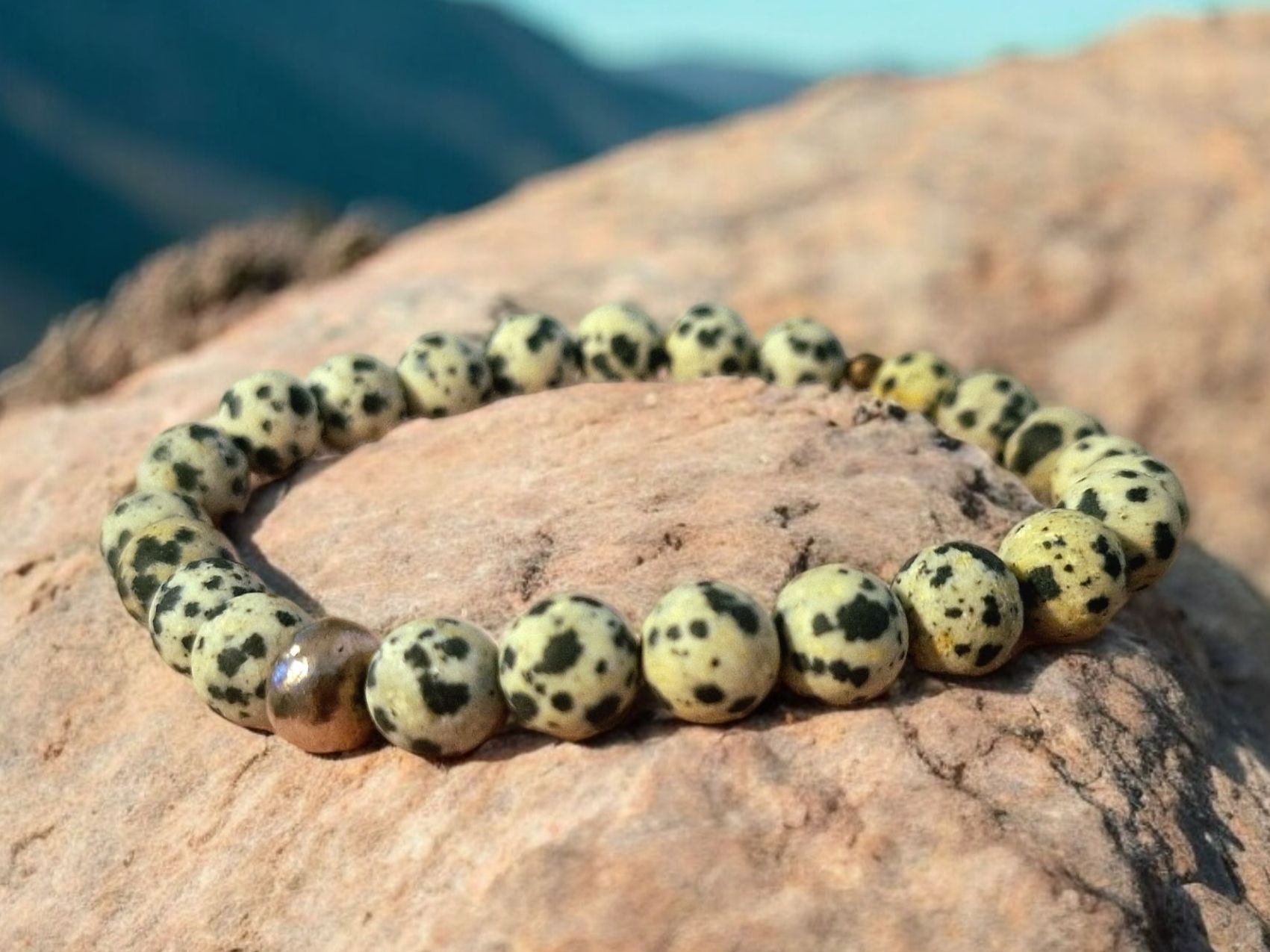 Bracciali & Braccialetti: Armband Dalmatiner-Jaspis & Kupferperle – Nuovo e nell'imballaggio originale da Aarau venduto da Schmuckhoehle_MD 1