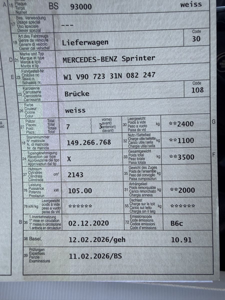 Mercedes-Benz Veicoli commerciali: Mercedes Sprinter 314 CDI Automat 7 Plätze – Usato da Basel venduto da H.D01 9