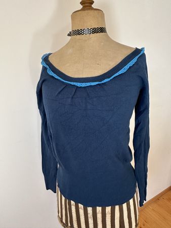 MNG Basics Feinstrickpullover, blau, Gr. S, mit Spitze