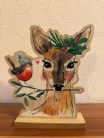 Hübsche Weihnachtsdeko Reh mit Vogel, Holz, Top Zustand