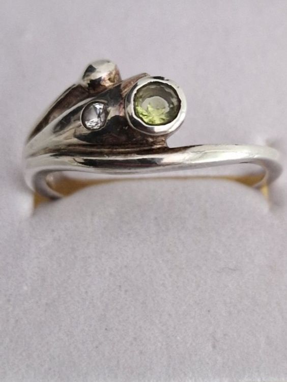 Bague Vintage Argent 925 & Vermeil Avec Perle Et Péridot - Taille 58, Occasion