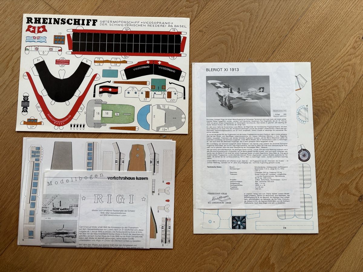 Bastelsets: 3x Modellbogen Bleriot- Rigi- Rheinschiff - 80-90er – Neu (gemäss Beschreibung) aus Zweisimmen von Domii