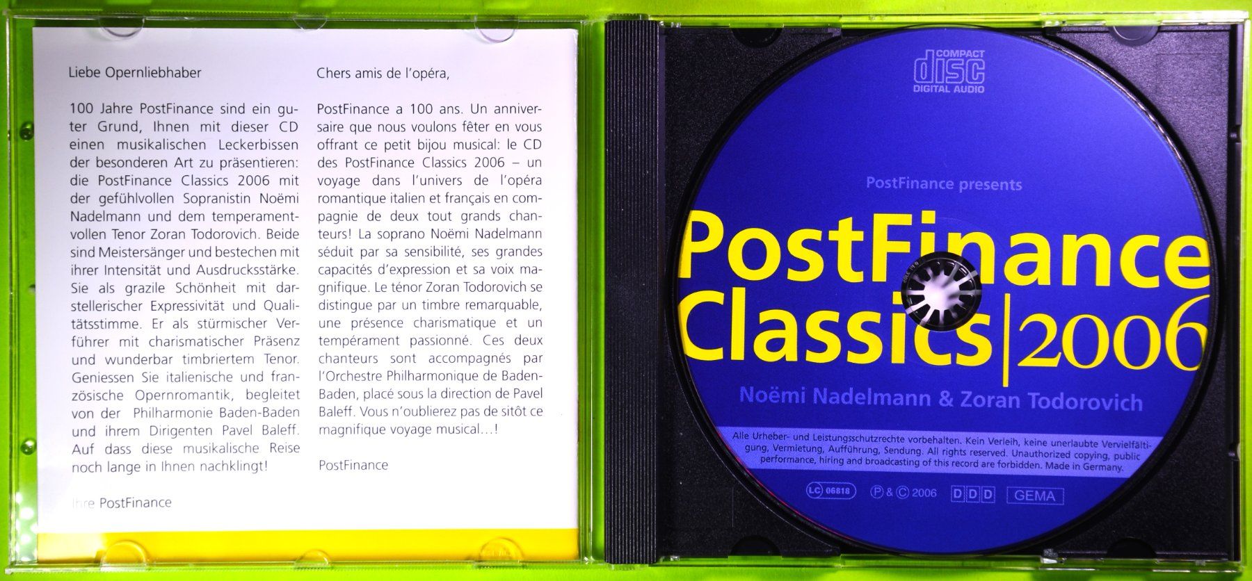 CD: NOËMI NADELMANN & ZORAN TODOROVICH  /  POSTFINANCE CLASSICS – Nuovo (secondo la descrizione) da Luzern venduto da piro12 2