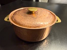 Kupfertopf mit Deckel, Messinggriffe, Vintage Topf 🍲