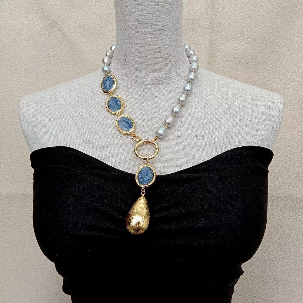 Catenine: Kyanit Grau Perlen Kette Collier Perle Perlenkette Echt – Nuovo (secondo la descrizione) da Prilly venduto da ilyria73 4