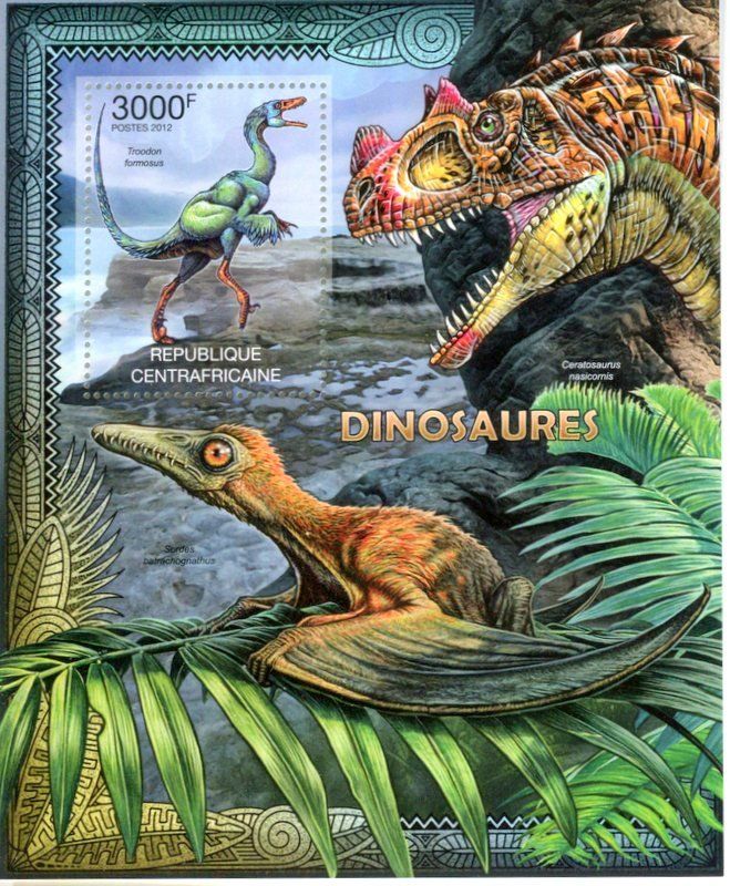 Tutti i francobolli: Block "Dinosaurier". Zentralafrikanische Republik. – Nuovo e nell'imballaggio originale da Basel venduto da Butsch5