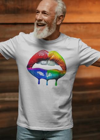 Tshirt Herren L weiss Lippen Rainbow