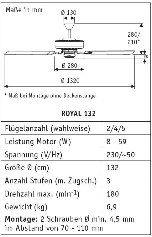 Ventilatori: Deckenventilator Royal 132 WE – Nuovo e nell'imballaggio originale da Zürich venduto da Ventilatoren 1