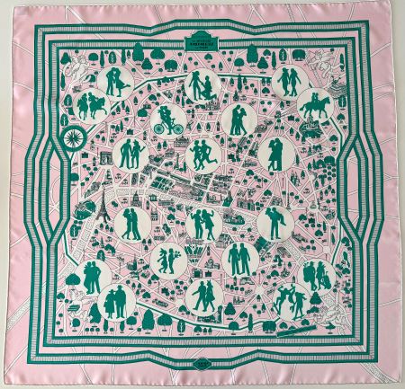Superbe foulard HERMES-Paris "Les Nouveaux Amoureux de Paris