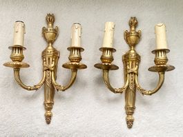 2 Antike Wandleuchter/Appliken Bronze, vergoldet, 2-flammig