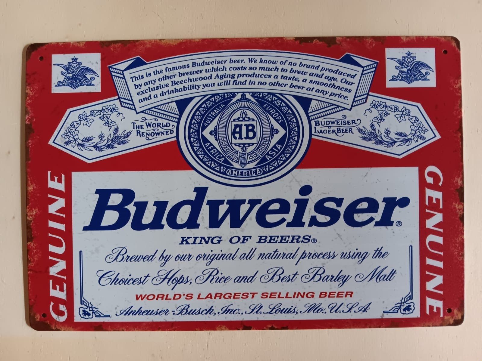 Budweiser Insegne: Budweiser Blechschild – Nuovo e nell'imballaggio originale da Alberswil venduto da mech350