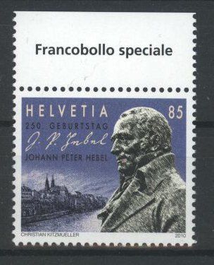 Tutti i francobolli: 2010, 250. Geburt Johann Peter Hebel ** – Usato da Willisau venduto da Vollstempel