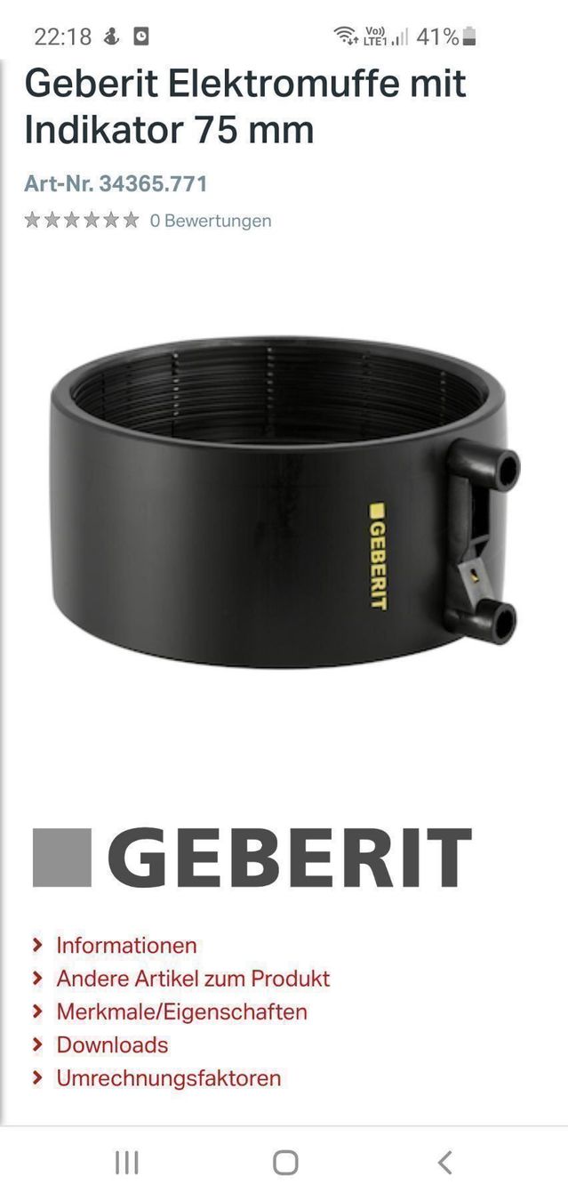Geberit WC: Geberitshweissmuffe 75mm – Nuovo e nell'imballaggio originale da Basel venduto da Meti200