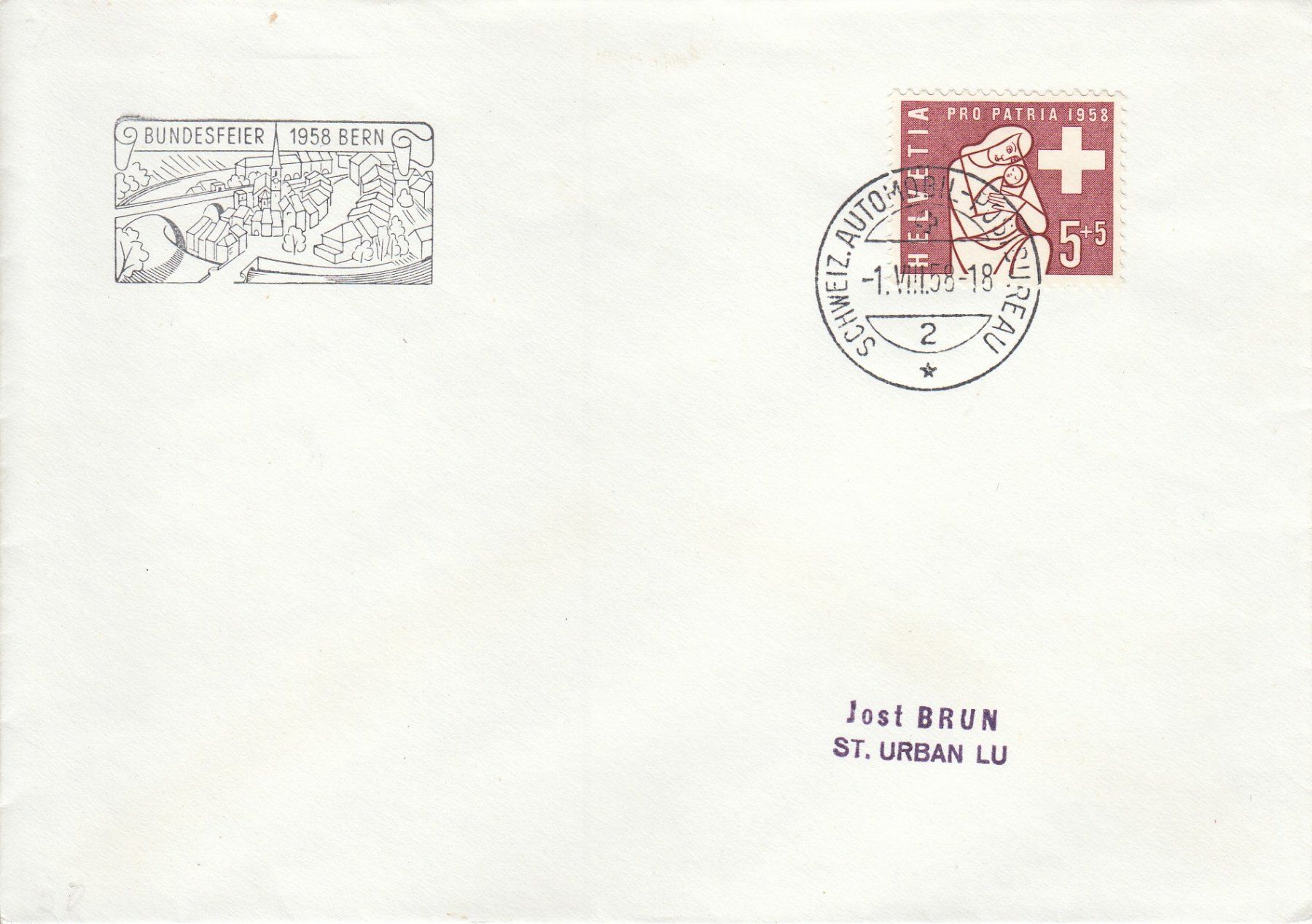 Alle Briefmarken: 1958 B86 Pro Patria Mutter und Kind Bundesfeier Bern – Gebraucht aus Spreitenbach von Mustang_1105