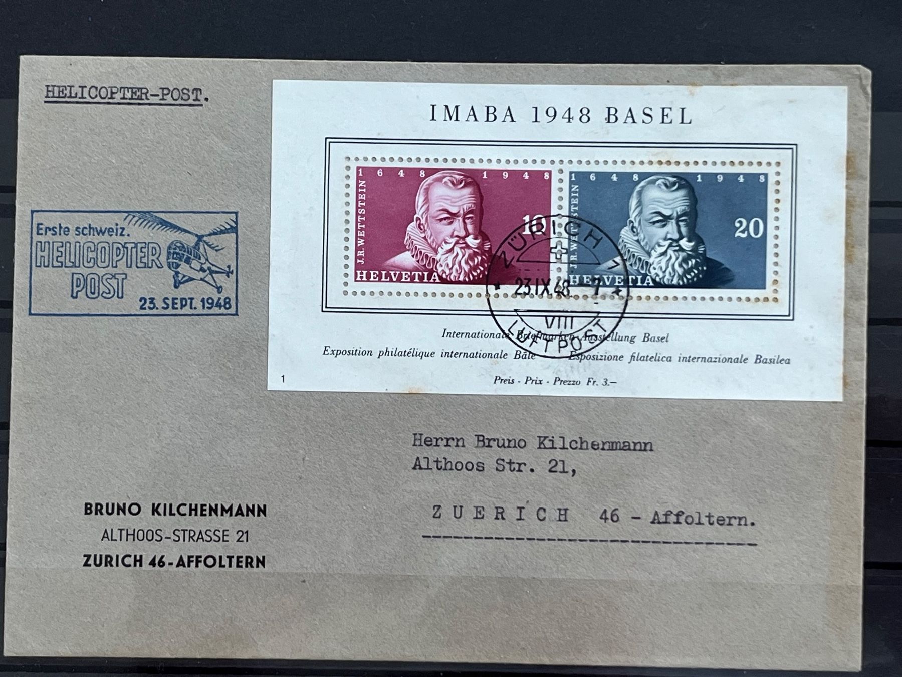 Tutti i francobolli: Brief IMABA 1948, Helikopter Post – Usato da Romanshorn venduto da luxcollect