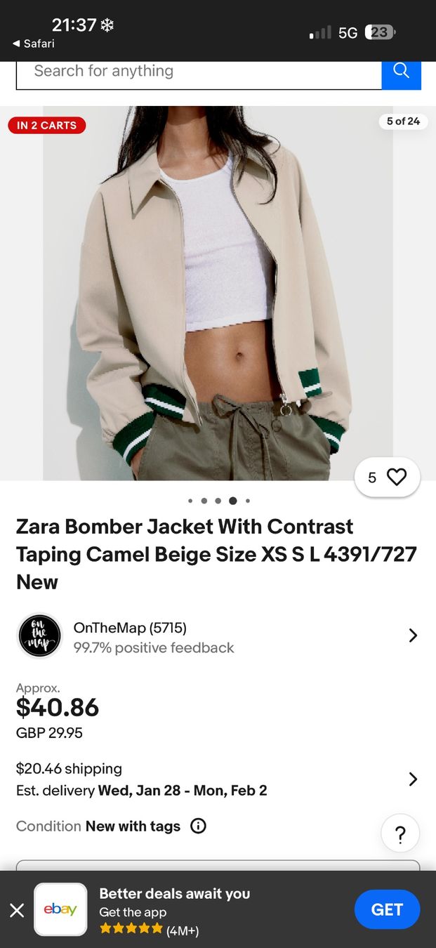 Zara Giacche: Zara Bomber Jacket With Contrast Taping Camel Beige Size S – Nuovo (secondo la descrizione) da Birr venduto da WalkyriaM 2