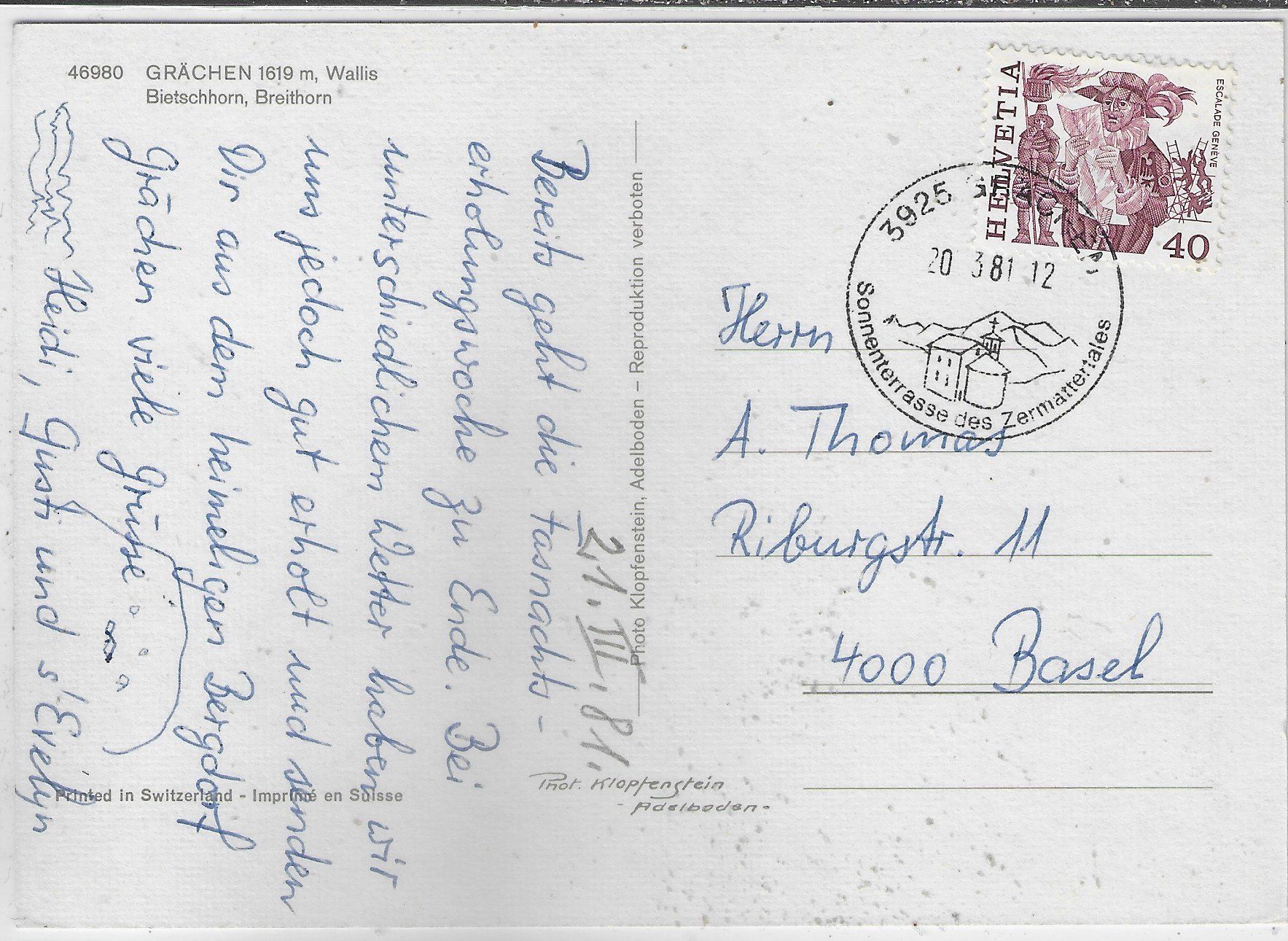 Cartoline postali: Grächen - Dorf im Winter – Usato da Ettingen venduto da Kartenplanet 1