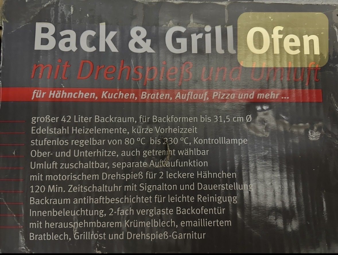 Rommelsbacher Backöfen: Rommelsbacher Back&Grill Ofen – Neu und originalverpackt aus Sevelen von masades.schatzkiste 1