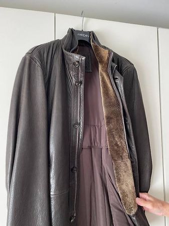 Winter Jacke Leder mit Lammfell Gr 48 von Boss