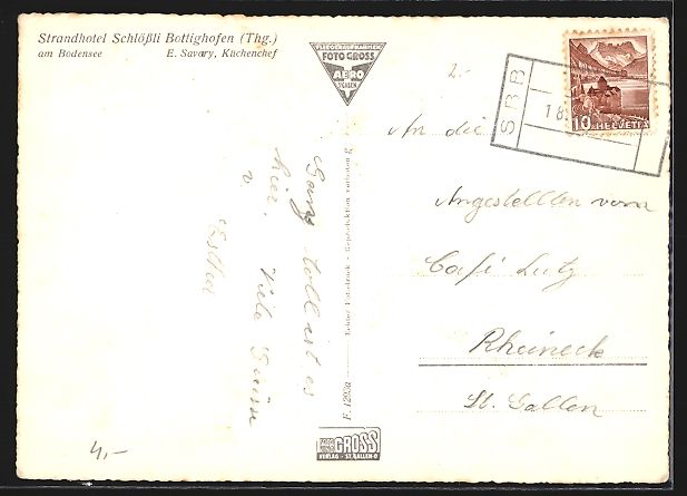 Cartoline postali: Bottighofen am Bodensee, Strandhotel Sch – Usato da Berlin venduto da bartko-reher 1