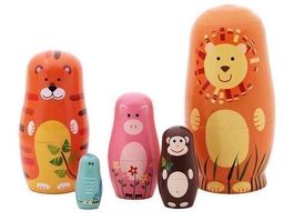 5 RUSSISCHE BABUSCHKA - TIER HOLZPUPPEN - MATROSCHKA