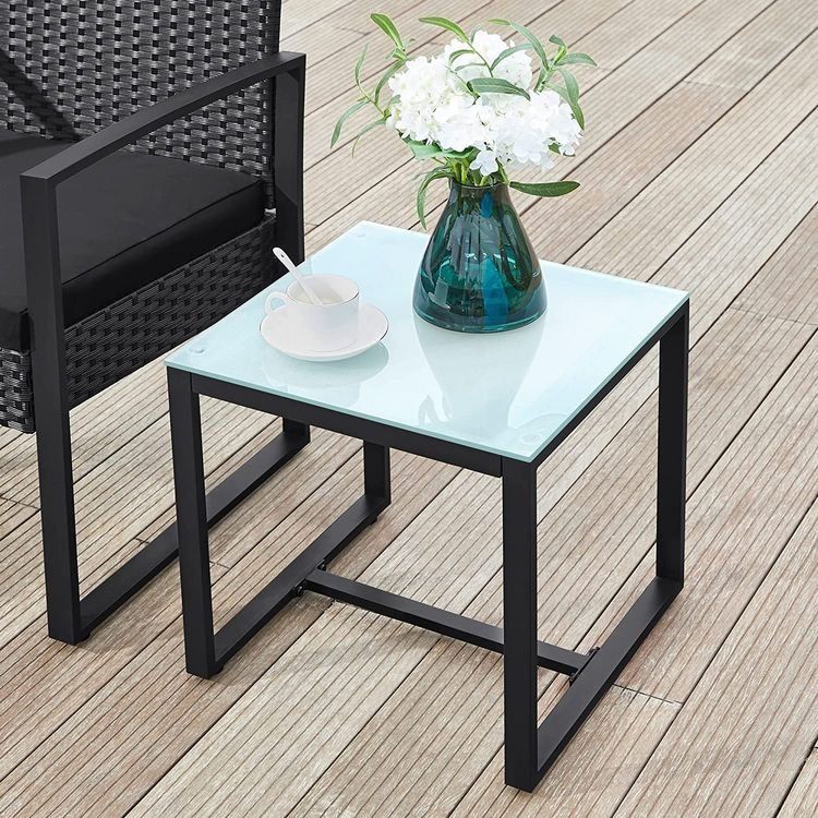 Set di tavolo e panche: Balkonmöbel Set Polyrattan Tisch Stühle Schwarz JUNO – Nuovo e nell'imballaggio originale da Lachen SZ venduto da MAMORU-MOEBEL 5
