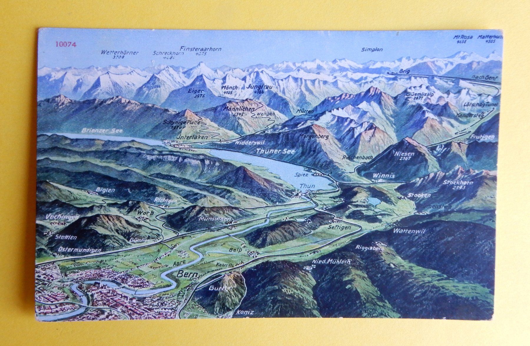 Cartoline postali: Ansichtskarte Berner Alpen Panorama, Thunerund brienzersee – Usato da Senèdes venduto da Framboise52