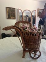 Deko Korb Fahrrad Rattan mit Blumen Kunstblumen Vintage