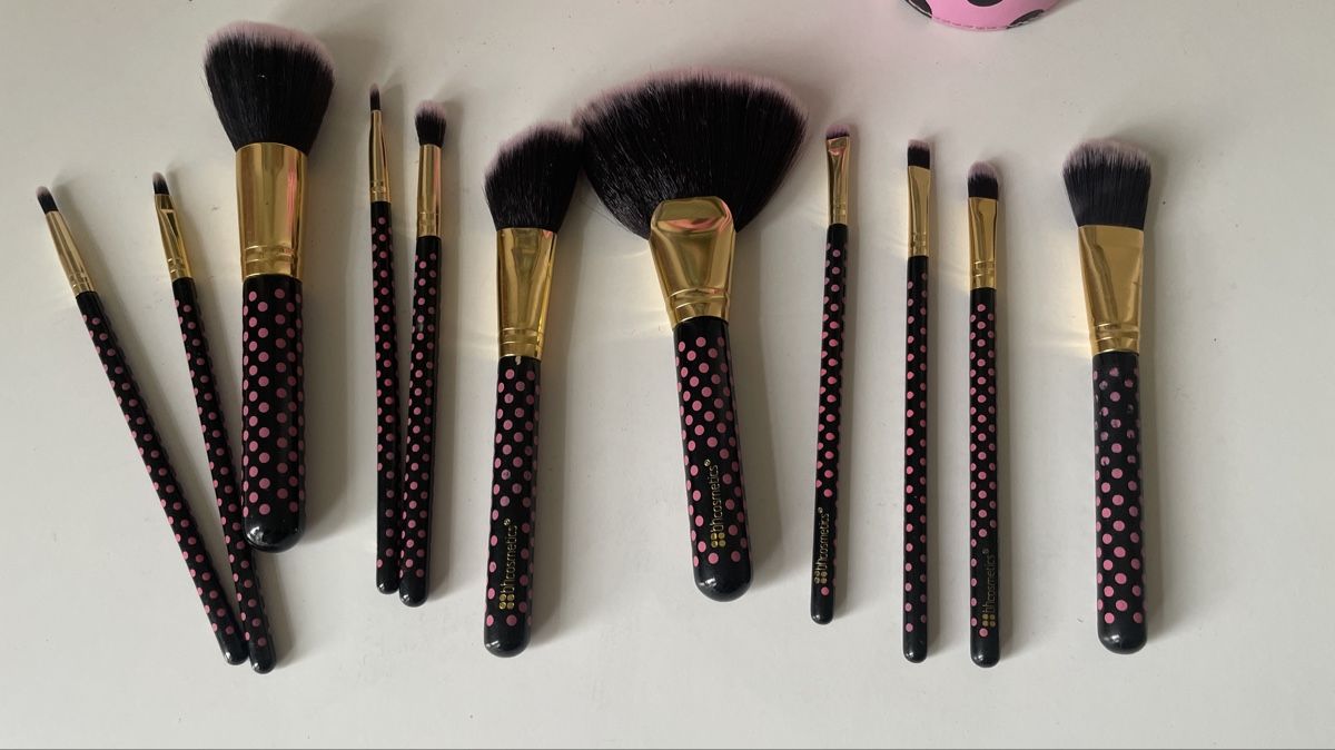 Make-up: Make-up Pinsel Set mit Etui rosa Punkte – Usato da Bern venduto da Corinn_na 1