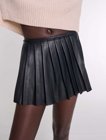 Maje Damen Leder Skort in Schwarz
