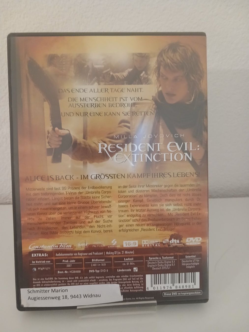 Tous les DVDs: Resident Evil:Extinction – D'occasion à St. Margrethen SG par SamusAran 1