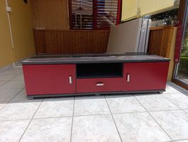 TV-Lowboard rot grau 150x55x40 cm gebrauchter Zustand