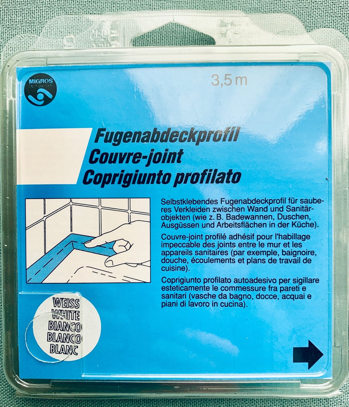 Sanitär: Selbstklebendes Fugenabdeckprofil, 3,5 m – Neu und originalverpackt aus Bern von Flora.Sonea