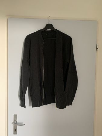 Herren Strickjacke Dunkelgrau mit Reissverschluss Grösse L