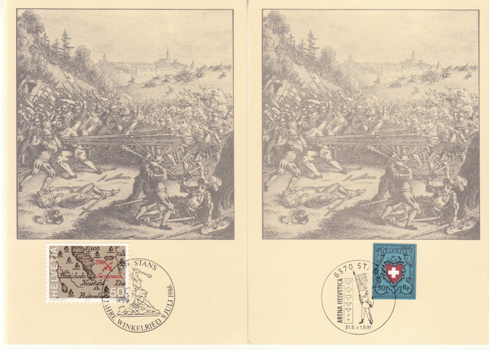 Tutti i francobolli: 700 Jahre Eidgenossenschaft, 2 Briefe + 4 Karten – Usato da Bürglen TG venduto da StampGraf 4