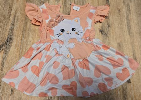 Baby Kleid Katze Herz Motiv orange weiss Grösse 0-3 Monate